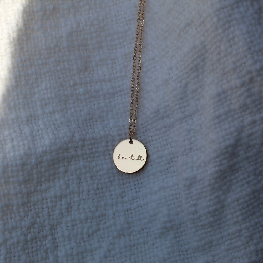"Be Still" Gold Pendant Coin Necklace - Picture 4 of 4